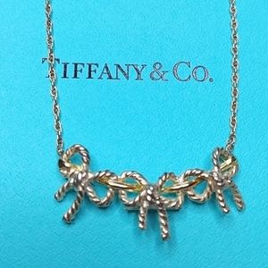 Tiffany & Co. Triple Bows Silver & 18k Gold Necklace